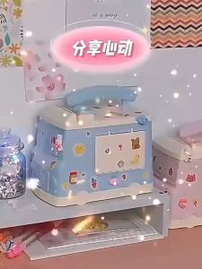 Bus Saving Box Cute Pink Blue Children Kids Gift Present with Lock and key with 3d Sticker