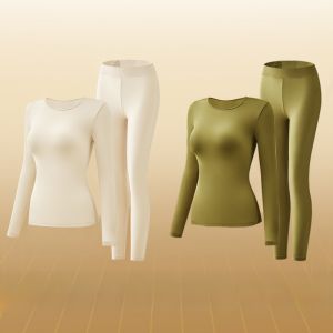Miiow | Warmth Ultra-Thin Womens Thermal Underwear Set Long Sleeve Round Neck Base Layer Clothes Skin-Caring Inner Wear For Autumn Winter