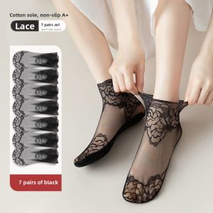 JIAZINI | Summer Lightweight Cotton Short Socks with Crystal Lace Design