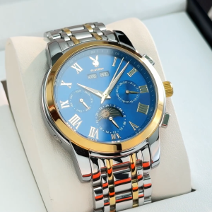 PLAYBOY Flagship Store Mens Watch 2025 New Fashion Sun and Moon Phase Mechanical Watch Luminous Dial 42mm Stainless Steel Strap