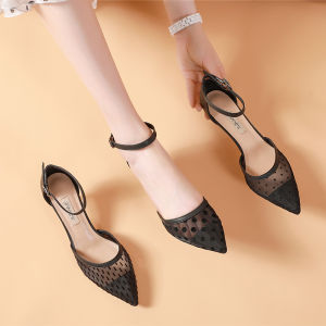 ผู้หญิง ตาข่าย รองเท้าแตะ ระบายอากาศได้ดี รองเท้าส้นสูงสไตล์โรมัน Knot ดีไซน์ Hollow Out ทันสมัย Workwear สบาย หนัง รองเท้า