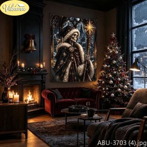 VIKAMA Creepmas Santa Skeleton Cathedral Icicle Wall Tapestry Victoria Yule Lunar Rime Festal Trang Trí Nhà Cửa Polyester Không Dệt