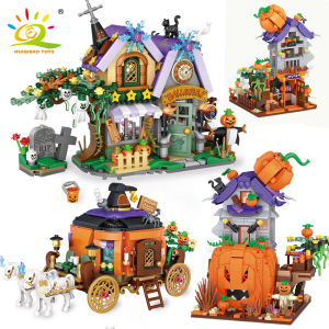 HUIQIBAO Halloween Mini Pumpkin House Micro Model Building Blocks City DIY Pumpkin Carriage Set Bricks Toys for Children Gift