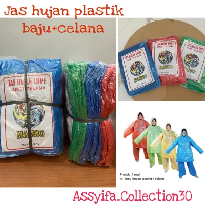 Jas Hujan Plastik Stelan Baju Celana 12 Pcs Harga Ekonomis