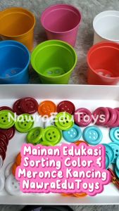 Mainan Edukasi PAKET SORTING COLOR KANCING 6 warna & Meronce Kancing / Montessori play sorting color