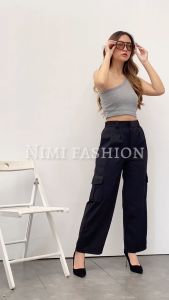 NIMI - Celana Highwaist Loose Cargo Wanita Celana Cullote Cargo Pants Knit Import