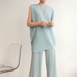 Female Pleated T-Shirt & Ankle-Length Trousers: A Stylish Combination