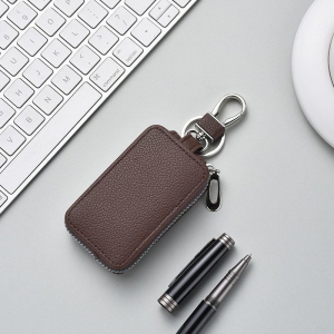 Men Genuine Leather Belt Hang Large Capacity Key Organizer Zipper