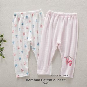 Ultra-Thin Bamboo Cotton Summer Home Pants for Girls Baby Loose Pure Cotton Mosquito-Resistant Sleep Trousers Children Long Pants Air Conditioner Pants