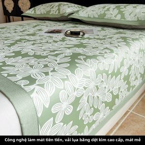 Yuzhaolin | Bộ Đệm và Drap Jacquard Premium Icy Silk Có Thể Giặt Máy