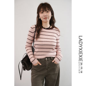 เสื้อสเวตเตอร์ถักคอตั้งแขนยาวผ้าขนสัตว์ลายทางสีบล็อก LADYXIEXIE 88 ลดราคาพิเศษ 22 สำหรับผู้หญิง ฤดูใบไม้ร่วง 2025