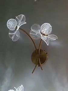 Creative Flower Crystal Flower Wall Lamp Dining Room Hallway Tricolor Lighting Gold Decorative Sconce