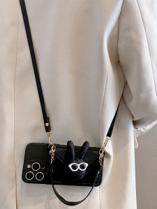 Korean Summer Black Sunglasses Rabbit Coin Purse Compatible with 17 pro Phone Case 16 pro Max Protective Cover 13 15 pro Silicone 12 Anti-Fall 11 New Model 14 pro Crossbody XR Rope