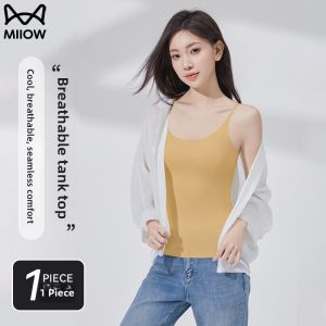 MiiOW | Black Ice Silk Vest Strap Womens Thin Spring Summer White Shirt Anti-Light Inner Lining Prevent Exposure Top Cat Person MiiOW