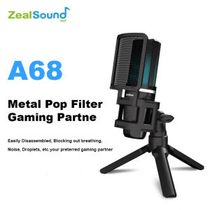 ZealSound USB RGB ไมโครโฟนคอนเดนเซอร์ พร้อมระบบลดเสียงรบกวนแบบคลิกเดียว คุณภาพเสียงที่ชัดเป็นพิเศษ แจ็คหูฟัง การตรวจสอบแบบเรียลไทม์ ไฟ RGB แบบสุ่มสำหรับการบันทึกเกมและสตรีมสด