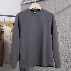 Mens Close-Fitting Double-Sided Fleece Thermal T-Shirt Pure Color Long Sleeve round Neck Fashion Urban Style Youth Casual Wear