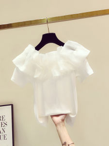 Áo Thun Nữ Tay Ngắn Hở Vai Kiểu Pháp Mùa Hè Mới Áo Thun Cotton Ôm Vừa Vặn Có Viền Ren Cổ Chữ V Dài Thường