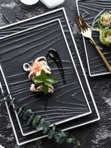 Black Ceramic Dining Set Sushi Plate Creative Japanese Sashimi Dish Rectangular Heated Fish Plate Luxury Ceramic Long Plate