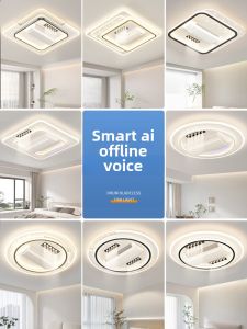 Modern Leafless Fan Ceiling Light Bedroom Room Lamp Simple Rollers Silent with Spotlight Iron Artistic Top Mount Lighting