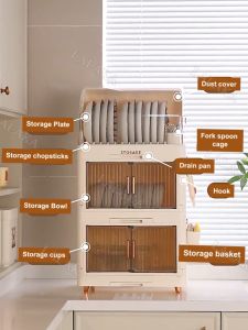 Plastic Dish Cabinet Foldable Dish Drainer Drying Rack Aesthetic Dish Storage Dryer Cabinet With Cover For Plates Bowls
