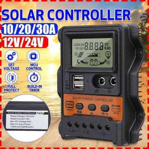 LCD Display 10/20/30A 12V/24V DC Input Solar Charge Controller Auto Parameter Adjustable PWM Solar Panel Regulator