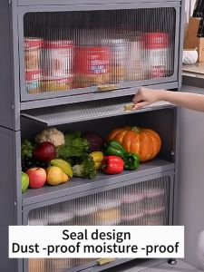 Kitchen Cabinet Pantry Storage Rack Multifunction With Cover Kotak Dustproof Bathroom Storage Box Storage Cabinet 收納櫃
