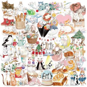50 Pcs Cartoon Cute Cat Stickers Transparent PET Waterproof Journal Supplies for Guitar Notebook Laptop Phone Case Gift