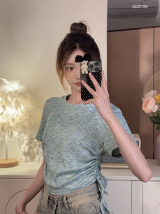 Áo Thun Nữ Ôm Vừa Vặn Màu Tương Phản Tay Ngắn Cổ Tròn Mùa Hè Thường Ngày Polyester Spandex Phong Cách Hàn Quốc