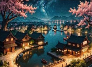 1000pcs Sakura Town Jigsaw Puzzle – 50x70cm Durable DIY Art Deco Frameless Canvas Perfect Birthday Gift Artistic Decoration