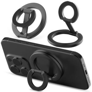 Magnetic Phone Ring Holder Upgrade: Double Sided Strong Magnetic Cellphone Kickstand, Folding Desktop Bracket, Handle Phone Grip