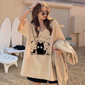 Áo Thun Nữ Tay Ngắn Mùa Hè Phong Cách Hàn Quốc Rộng Rãi Cổ Chữ V in Họa Tiết Thời Trang Phong Cách Harajuku Áo Thun Cotton Thường Ngày