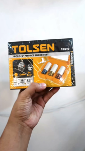 Tolsen 3pcs Impact Socket Set 1/2" Drive w/ Case & PP Protection (17 19 21mm) 15510 CrMo For Air Electric or Manual