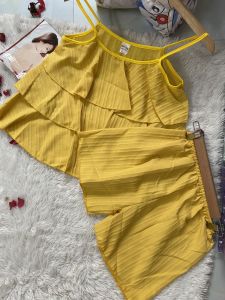 Đồ bộ nữ hai dây phối tầng quần đùi vải Xốp sọc mềm mát không nhắn Freesize 40-60kg