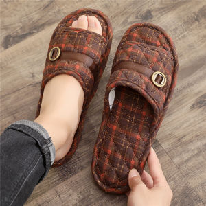 รองเท้าแตะผ้าฝ้ายแท้แบบซักได้เงียบๆ สำหรับใส่ในบ้านสำหรับทั้งชายและหญิง รองเท้าแตะพื้นยางนุ่มสำหรับฤดูร้อนใหม่ รองเท้าแตะพื้นไม้สำหรับใช้ในบ้าน