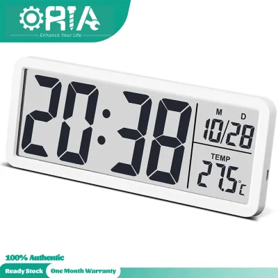 ORIA Digital Wall Clock LCD Clock with Time/Date/Temperature Display Large Number Display 12/24H Desk-Wall Mountable Dual Power Supply for Bedroom Bedside office Desk Decor (No Alarm)