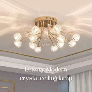 Lampu Gantung Kristal Mewah Lampu Hias Ruang Tamu Minimalis Modern Lampu Plafon LED 3 Warna Makan Kamar Tidur Meja Makan Dapur Kamar Tidur Ceiling Lights G9 MOOISHC