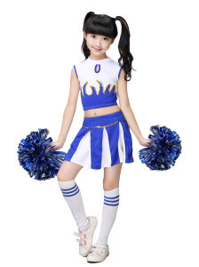 Girls Cheerleader Uniform Outfit Kids Cheerleading Costume With Pom-poms Socks Halloween Costume