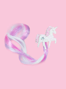 1 Piece Kids’ Wig Hair Accessory – Adorable Pink-White Unicorn Princess Side Hair Clip with Pink-White-Purple Braided Hair