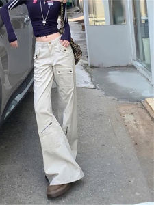 กางเกงยีนส์ทรงหลวมเอวสูงสไตล์อเมริกันสำหรับผู้หญิง กางเกงขายาวทรงหลวมแบบลำลอง กางเกงขายาวทรงหลวมสำหรับผู้หญิง