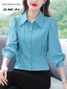 Fashionable Long Sleeve Satin Shirt Womens Autumn Wear Mom Style Commute Versatile Top Korean Version Slim Fit Button Detail