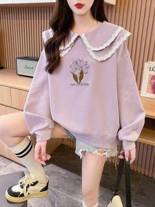 plus Size Womens Sweatshirt 300 Pounds Trendy Spring Autumn Loose Doll Collar Niche Top Korean Style Commute Long Sleeve