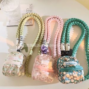 กระเป๋าใส่โทรศัพท์มือถือลายการ์ตูนดอกไม้สุดน่ารักพร้อมสายสะพายไหล่ผ้าไนลอนสำหรับเด็กผู้หญิง สายรัดด้านข้างสำหรับเดินทางกลางแจ้ง