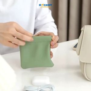 2pcs Pocket Cosmetic Bag Cable Lipstick Jewelry Storage Bag Self-Closing Travel Organizer Makeup Bag PU Leather