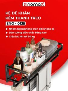 Kệ phòng tắm Enomax đựng đồ nhà tắm đa năng dán tường nhôm hàng không chịu lực tốt kèm theo keo dán ốc vít khi lắp đặt