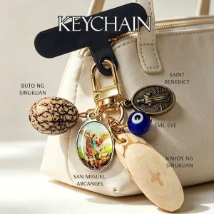 Spiritual Protection Keychain | Buto ng Sinukuan San Miguel Arcangel Kahoy ng Sinukuan Evil Eye & St. Benedict