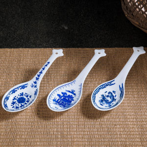 Thìa Gốm Sứ Cỡ Lớn Họa Tiết Hoa Màu Xanh Trung Hoa Dài Tay Thìa Cơm Súp Thìa Trộn Thức Ăn Thìa Đơn Giản Chịu Nhiệt