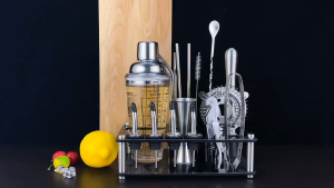 3/ 10pcs Cocktail Shaker Set Stainless Steel Bartender Kit Bar Tool Set with Bamboo Stand for Drink