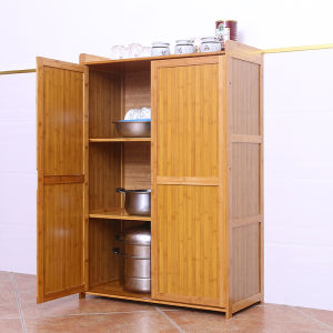 Kitchen Bamboo Storage Rack Microwave Oven Stand Real Wood Floor Cabinet Dish Organizer Shelf No Drilling Required