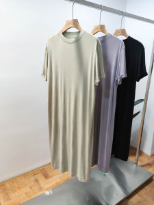 Summer Exclusive Comfortable Loose T-Shirt Dress High Moisture Cooling Sensation Street Style round Neck Short Sleeve Midi Dress