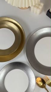 จานพอร์ชเลนเคลือบ S-Luxury 8 และ 10 นิ้ว กระบวนการ สีทอง สีเงิน สีพอร์ชเลน